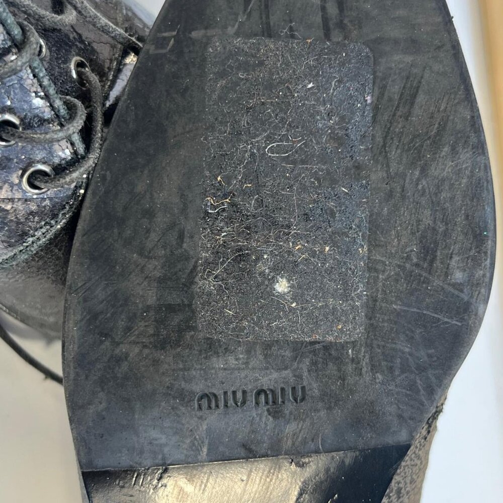 Miu Miu Metallic Leather Lace Up Oxford Shoes Men's Size 37/5 Black Lace Up - Picture 2 of 8